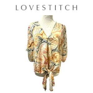 Lovestitch Marble Print Tie-Front Blouse